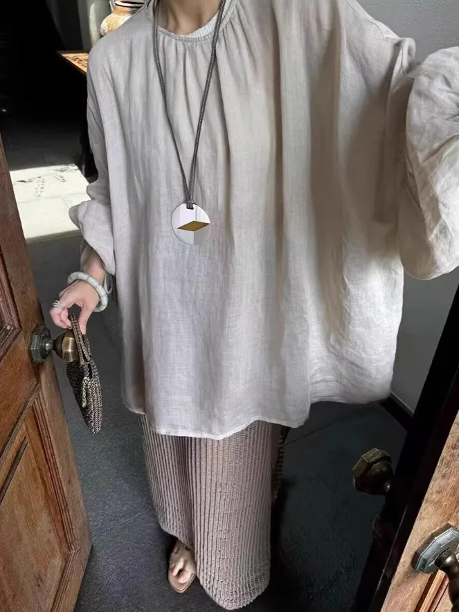 Ele Retro Lantern Sve irt Haut de protection solaire mi-long ample et décontracté pour femme pour l'été 2025