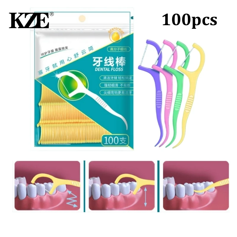 

100Pcs Dental Floss Mint Flavor Mini Flosser With Toothpick Polymer Thread For Teeth Ultra-fine Flat Line Teeth Cleaning