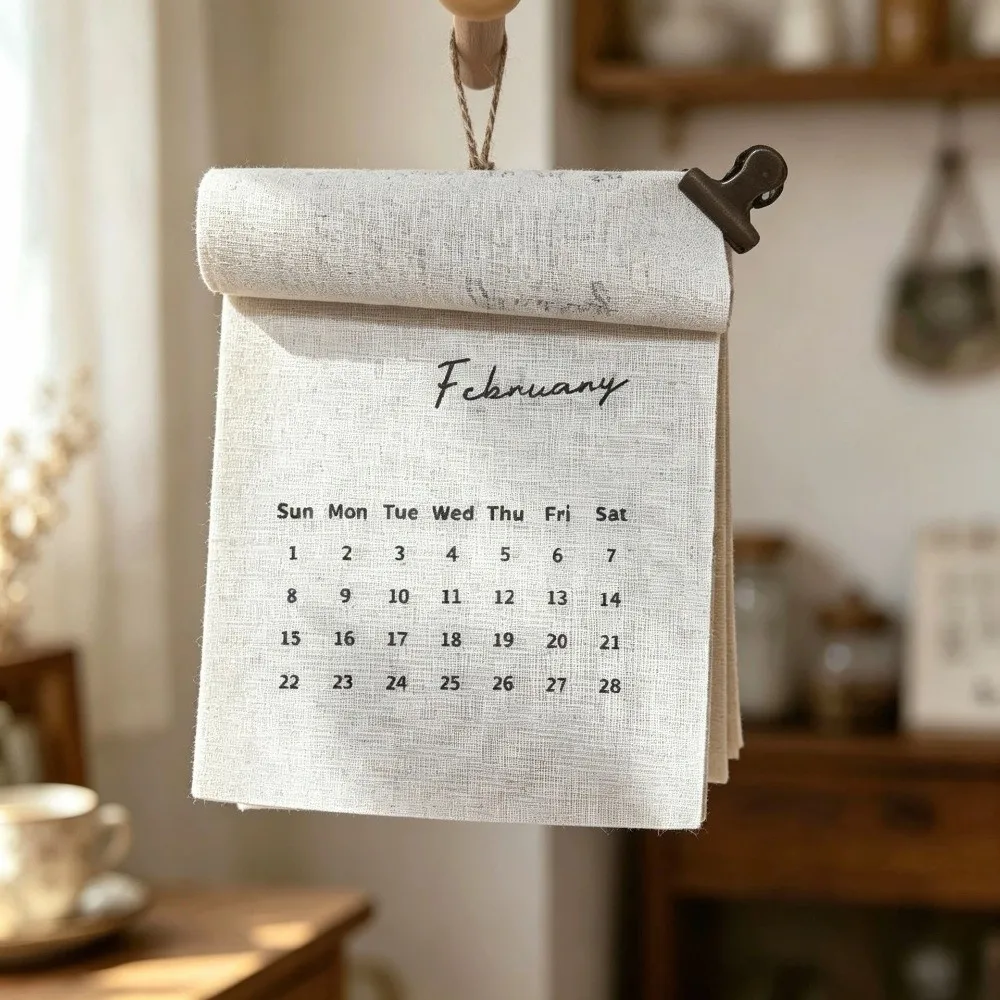 Time Tool 12-Month Fabric Wall Calendar Portable Decorative Monthly Calendar Reusable Retro Style Calendar Planner Study Room