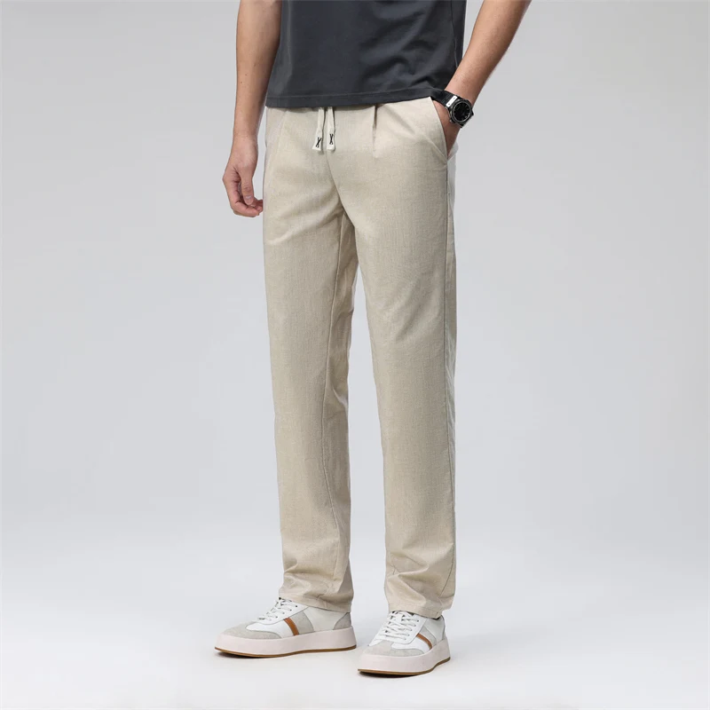 New Men'S Summer Outdoor Loose Casual 9-Point Trousers Comfortable Fashion Versatile Elastic Waist Straight Leg Sports Pants
