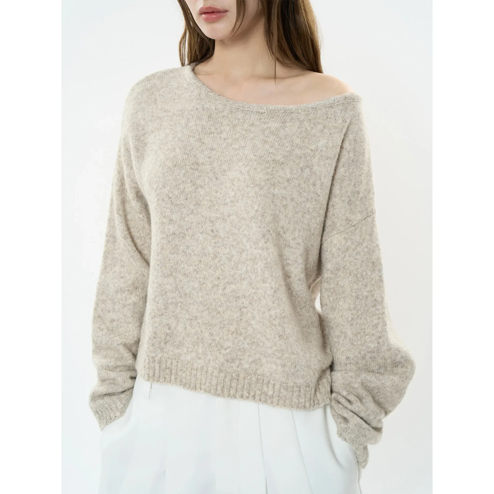 Slouchy Boxy Boat Neck Sweater Off Shoulder Jumper Women