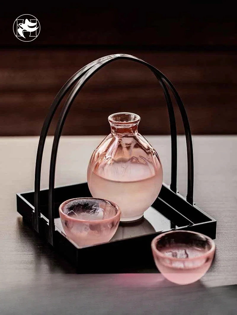 Japan Hirota Glass Cherry Blossom Glass Sake Glass Hirota Japanese Wine Jug Handmade Frosted Wine Set Basket Set