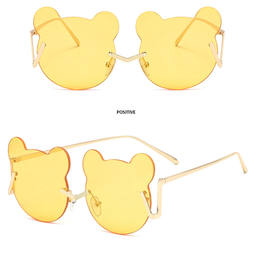 

Rimless Bear Shaped Sunglasses Lightweight Party Glasses Funny Photo Prop Unique Decorative Eyewear Comfortable Durable Golden