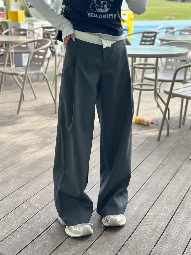 

Ann Autumn Color Blo Woolen Wide Leg Pants Women Loose Slimming Drapey Casual Trousers High Waist Elastic Space Star Pattern