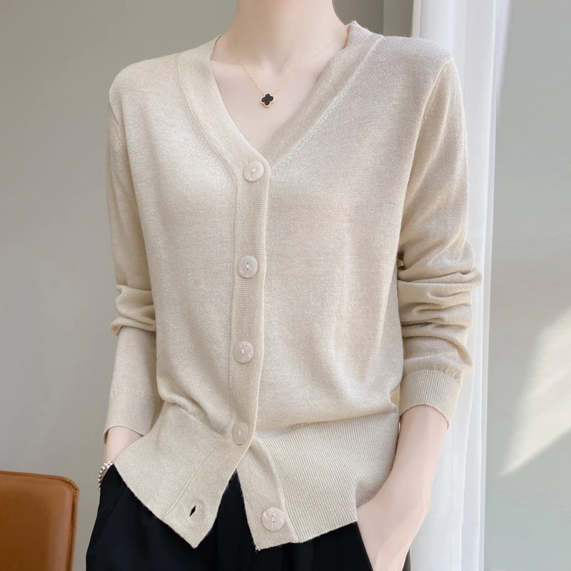 Women's Cardigan Winter Knitwear V Neck Sweater Casual Loose Jacket Ladies Clothing Basics Blouse Single Breasted Tops