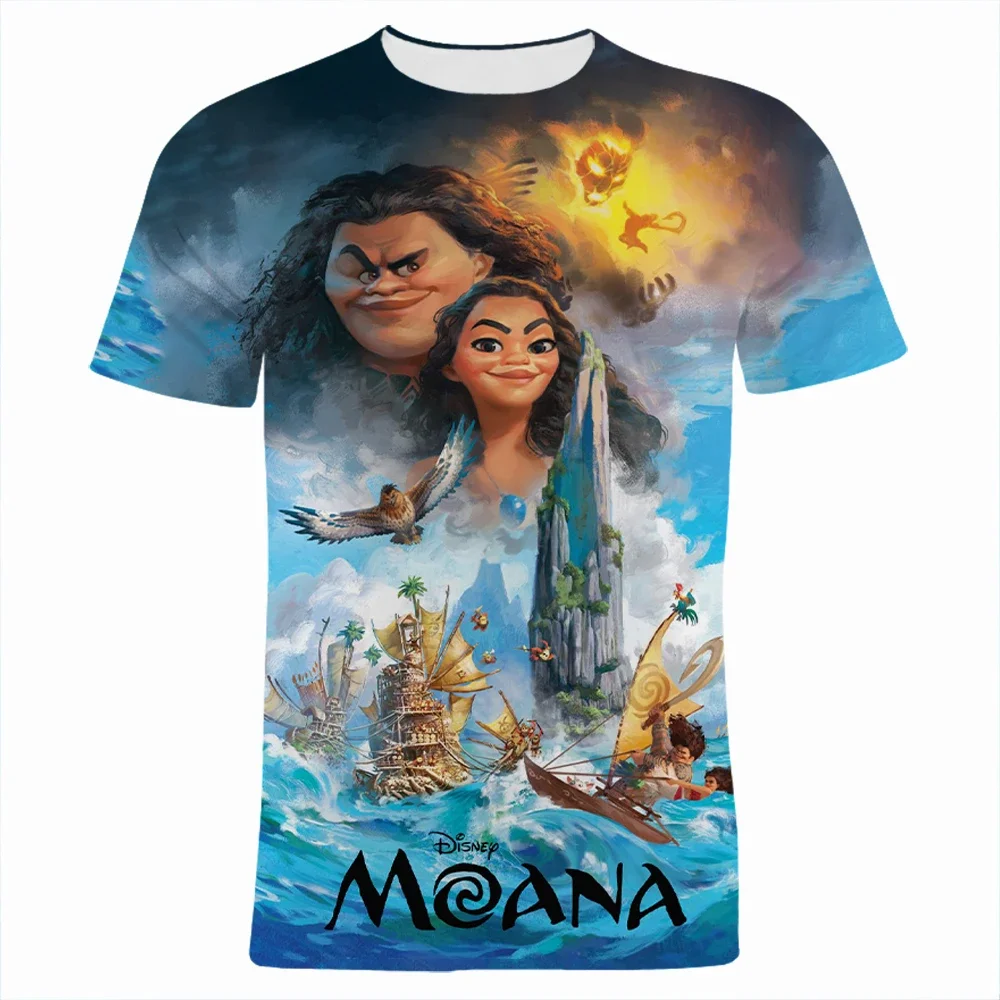 ディズニー-男性と女性のモアナTシャツ,3Dアニメプリントのストリートウェア,特大のTシャツ,子供のトップス,男の子と女の子のTシャツ,夏のファッション,新しい