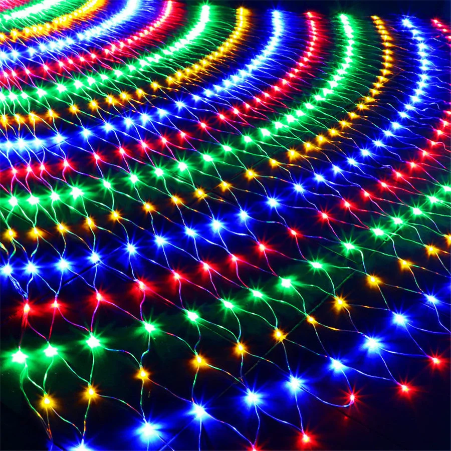 Guirnalda de luces de hadas de malla LED, cortina de ventana impermeable, luces de jardín de Navidad, fiesta de boda, lámpara de vacaciones, 2x2M, 3x2M