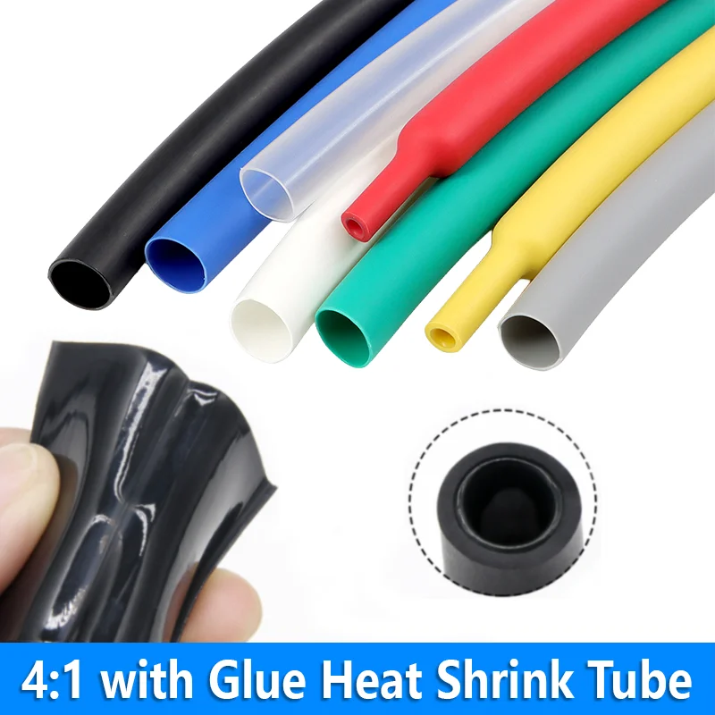 4:1Dual Wall Heat Shrink Tube with Glue Adhesive Lined Polyolefin Waterproof 2/5m 4-52mm Cable Insulation Sleeve for Wire Repair