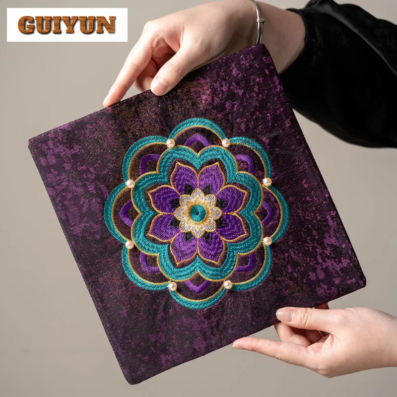 HOYIHM Square Double-sided Waterproof With Beads Fabric Tea Table Mats Vintage Drink Coaster Dinner Table Cloth Mat For Tea