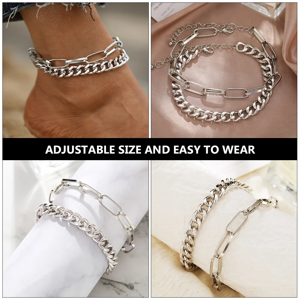 

2 Set Anklet Bracelet Foot Chain Jewelry Personality Chains for Women Zinc Alloy