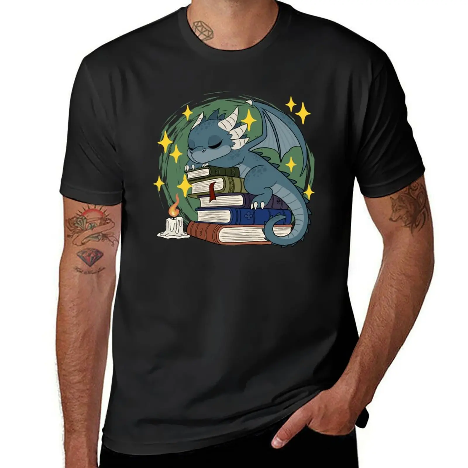 

Sleepy book dragon T-Shirt sublime graphics customs Men's t shirts