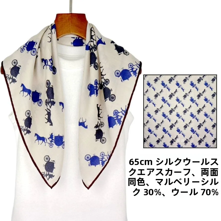 シルクウール-65-センチメートルスカーフショール両面冬スタイルマルベリーシルクウールキャリッジスモークブルー多用途ネックラップ女性用