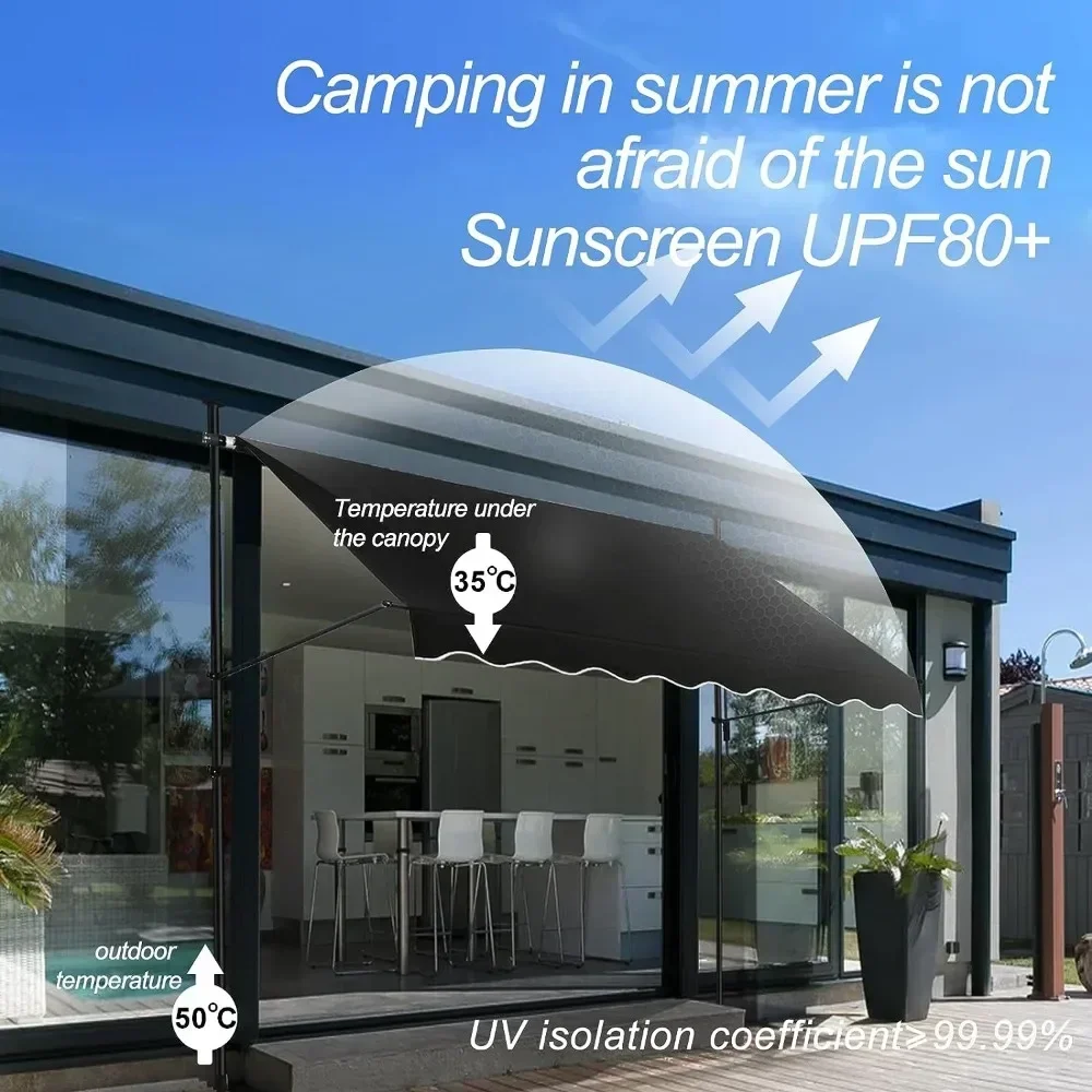 Manual Retractable Awning Non-Screw Outdoor Sun Shade  Adjustable Pergola Shade Cover with UV Protection, for Any Window