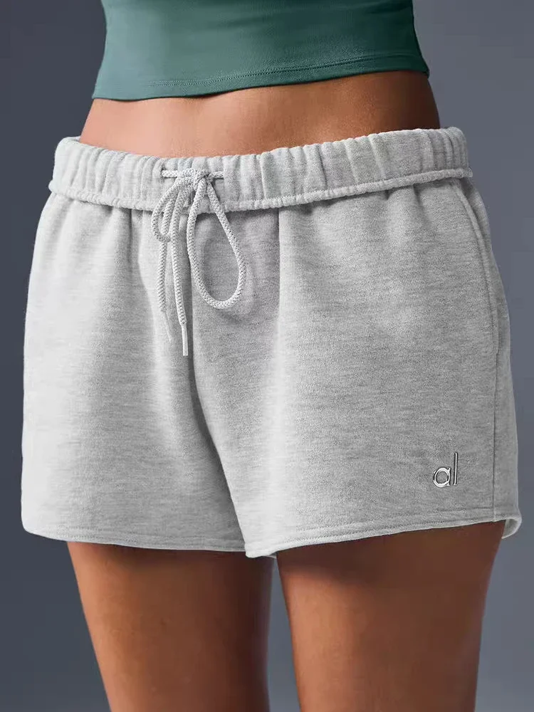 Sommer frauen Shorts Yoga Sport Laufen Fitness Baumwolle Gerade Shorts Hohe Taille Kordelzug Solide