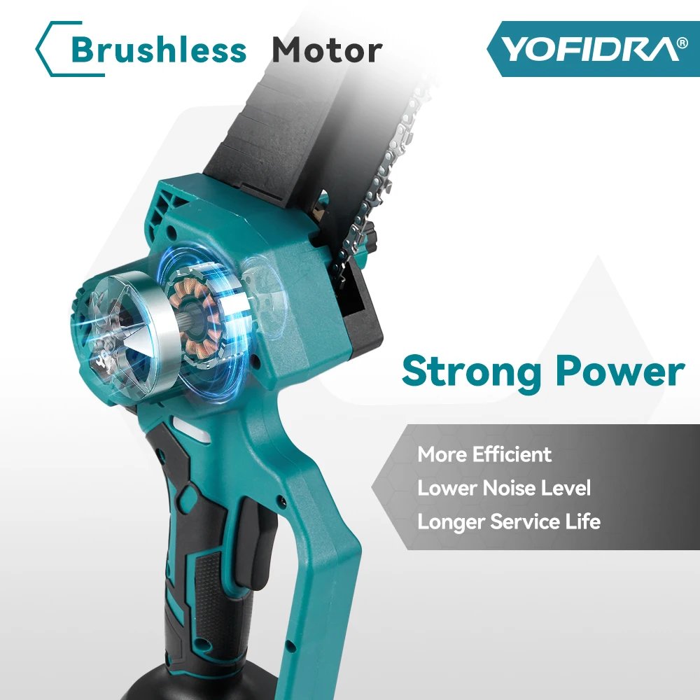 YOFIDRA Brushless 8 pollici Motosega Elettrica Cordless Ricaricabile Potatura Sega Lavorazione Del Legno Giardino Strumento di Potere Per Makita 18V