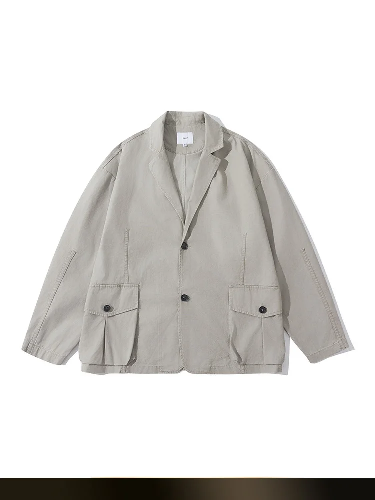 

NTED Japanese Sle Pure Color Casual Long Sve Cotton Suit Jaet Men's Autumn Loose Fit Faion Outerwear