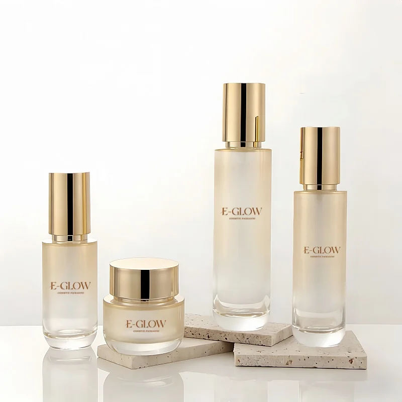 【Logotipo personalizado】1 unidad de botella de vidrio dorada gradual de 50 g, materiales de embalaje cosmético vacíos de 100 ml para loción, tónico y esencia