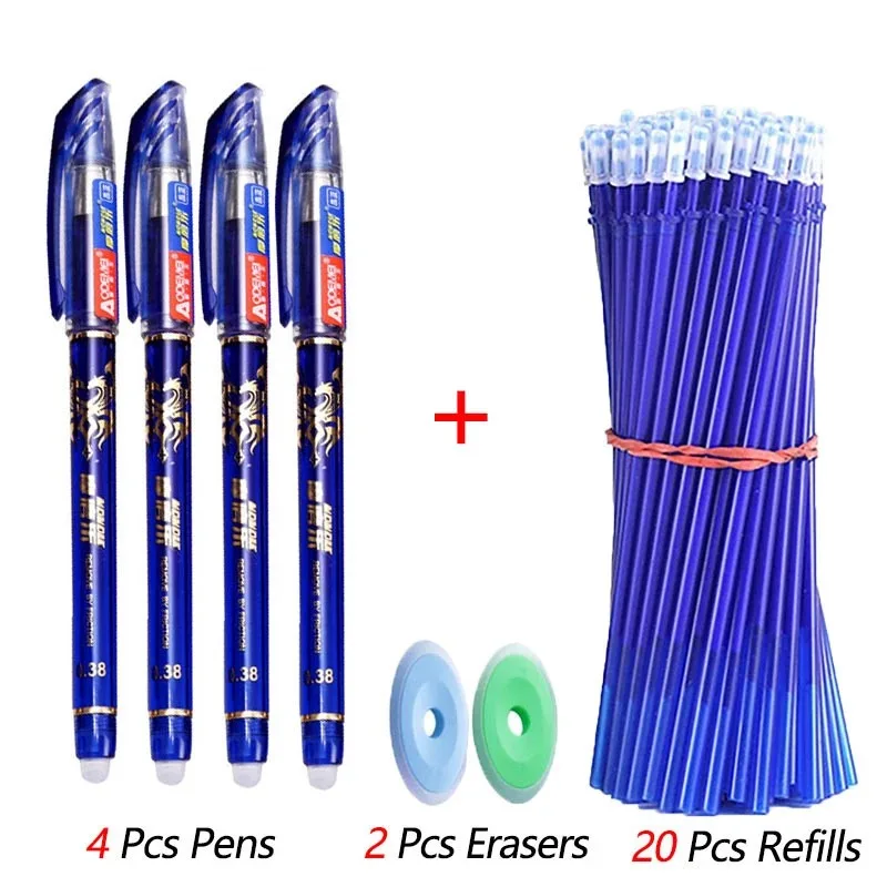 26Pcs/Set Erasable Pen Gel Pens 0.5mm Blue/Black ink Refills Rod Washable Handle School Writing Office Kawaii School Supplies