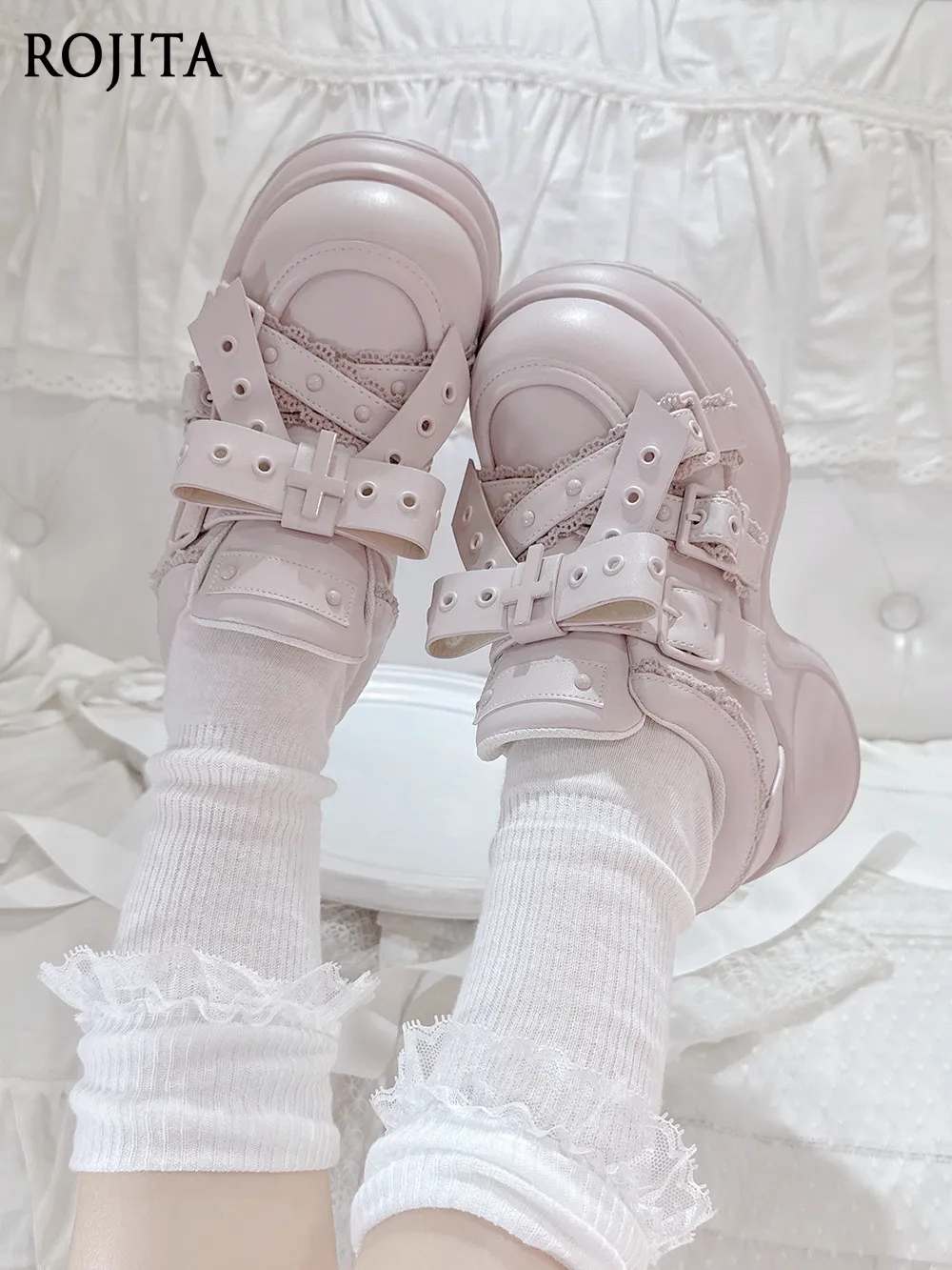 

2026 Spring New Solid Color Round Toe Subculture Thick Sole Shoes Japanese Style Big Toe Platform Shoes Lace-up Women's Shoes