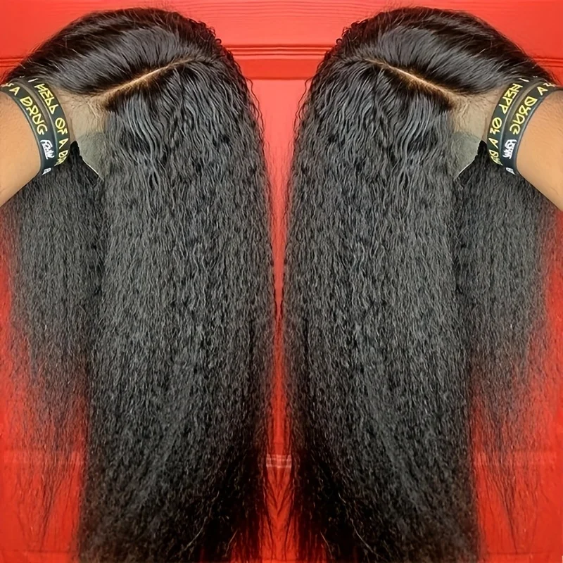 

5x5 Kinky Straight Glueless Ready To Go Парики Человеческие волосы Предварительно вырезанные кружева для начинающих Kinky Straight Lace Front Парик Remy Hair Unpro