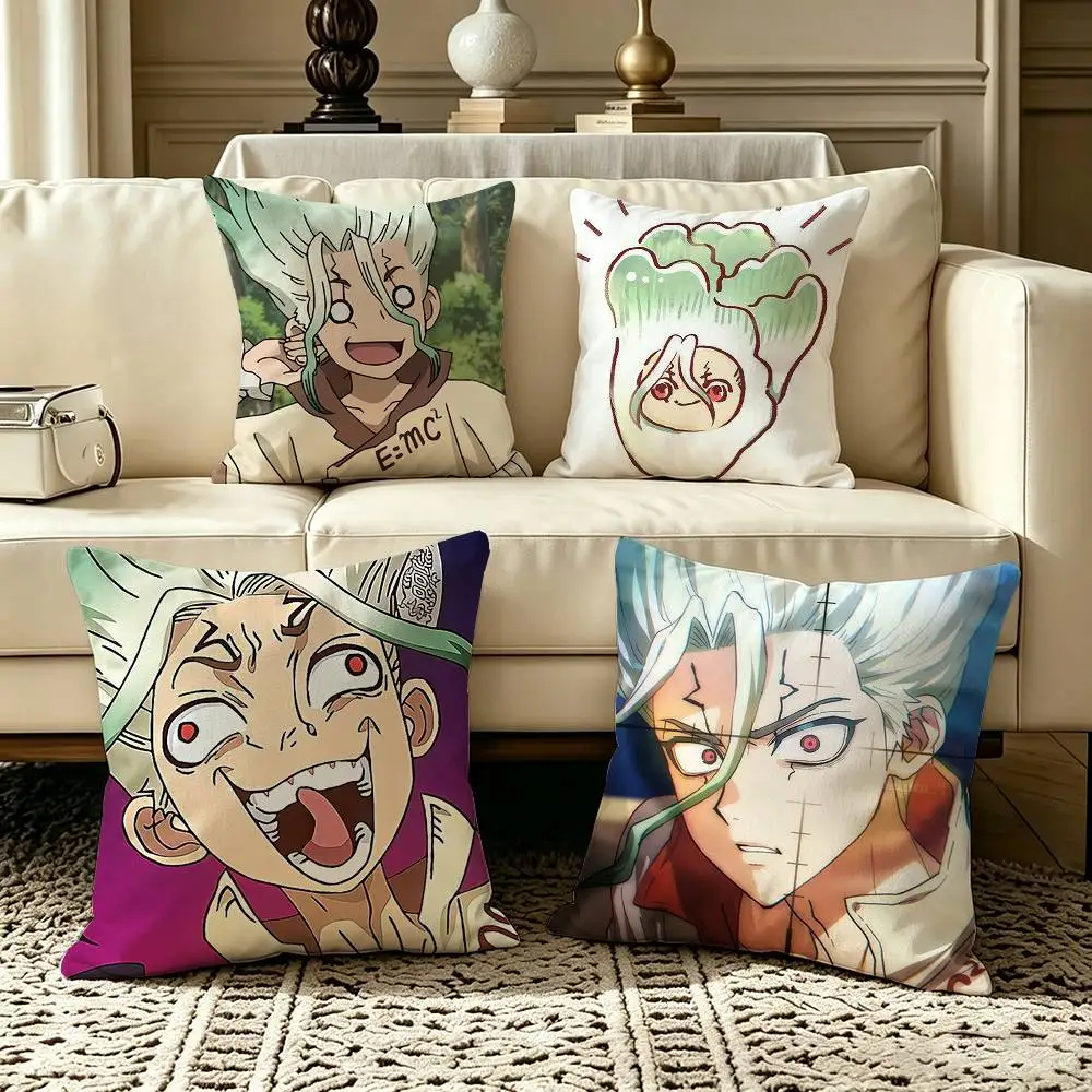 Anime Dr STONE Ishigami Senku  Square Double-Sided printed Pillow Case Bedroom Bedside Pillow Sofa Cushion Cover
