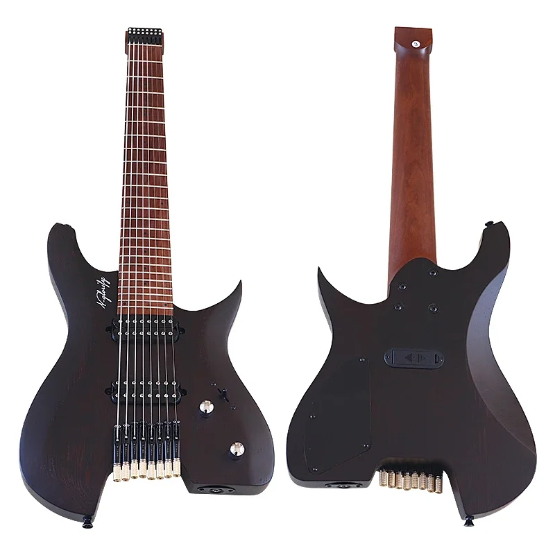 Black 8 String Headless Electric Guitar Wenge Wood Body 30 Inch Headless Guitar Roasted Maple Neck