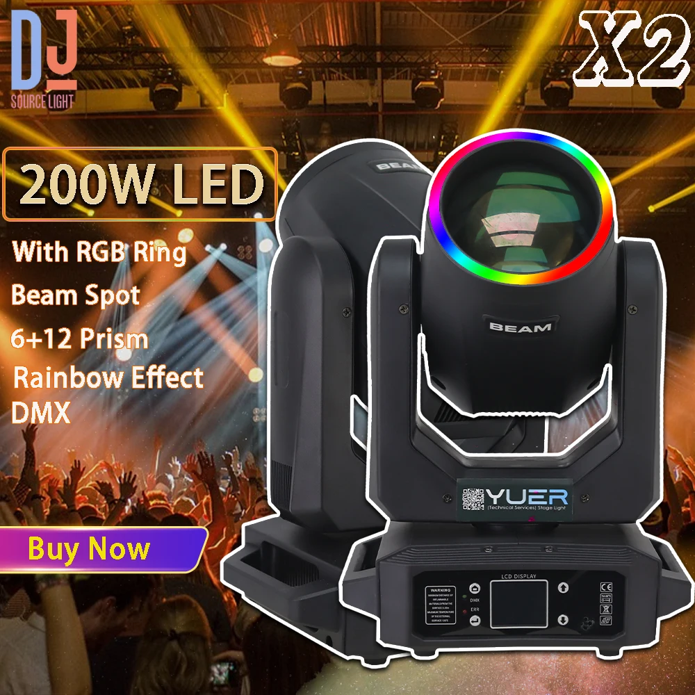 2Pcs LED Moving Head Light 200W Beam Spot 18 Prism Rainbow Effect DMX For Dj Disco Party Club Bar Show Stage Lighting Effect