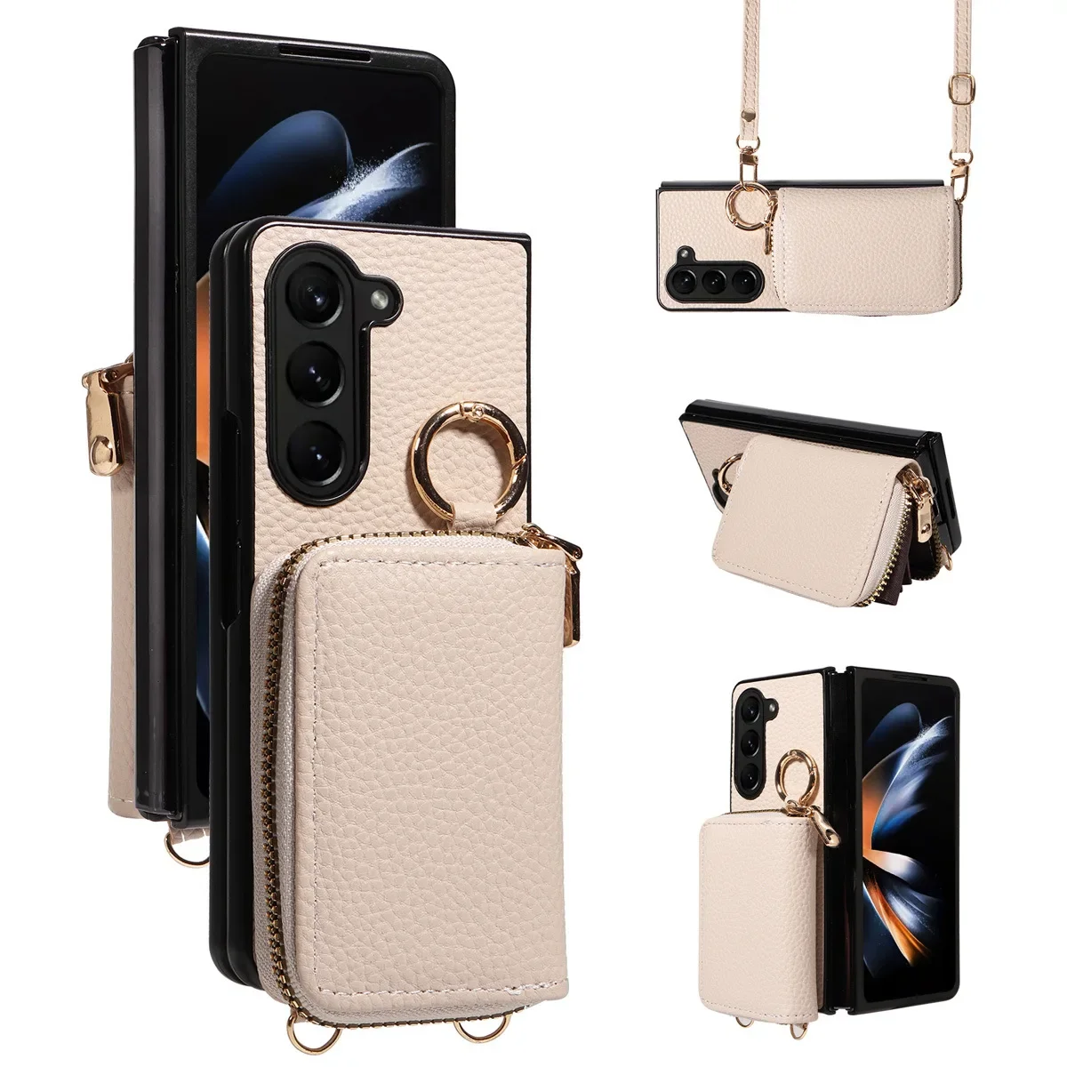 

Zipper Wallet Crossbody Phone Case for Samsung Galaxy Z Fold 6 5 4 3 Fold5 Fold4 Fold3 5G Organ Card Holder Faux Leather Cover