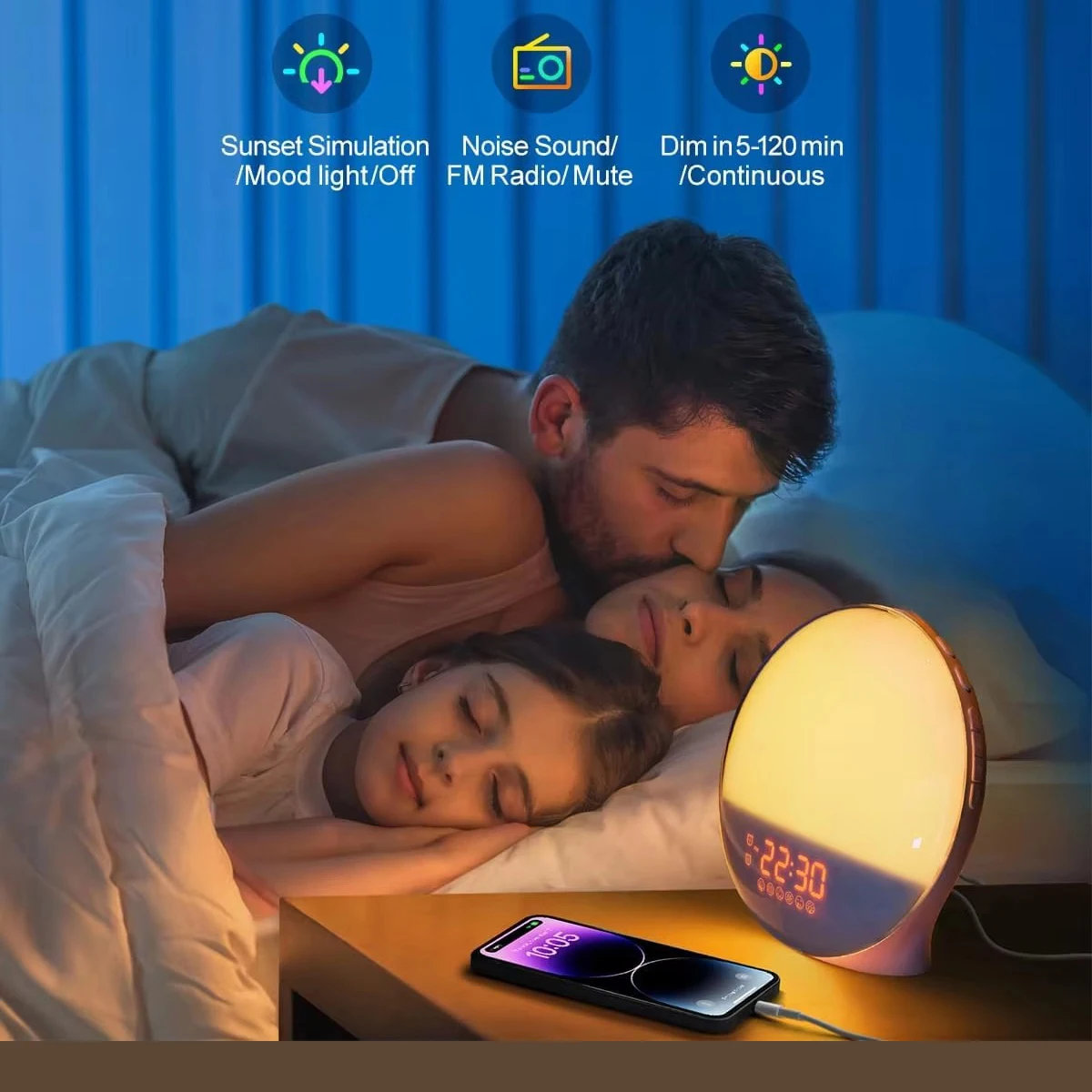 Wake Up Light Alarm Clock with Sunrise/Sunset Simulation Dual Alarms FM Radio Nightlight 7 Colors Natural Sounds Snooze view 4