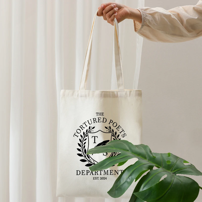 Tortured Poets Department Est 2024 Pattern Tote Bags Canvas Shoulder Bag for Travel Daily Commute Women's Reusable Shopping Bag