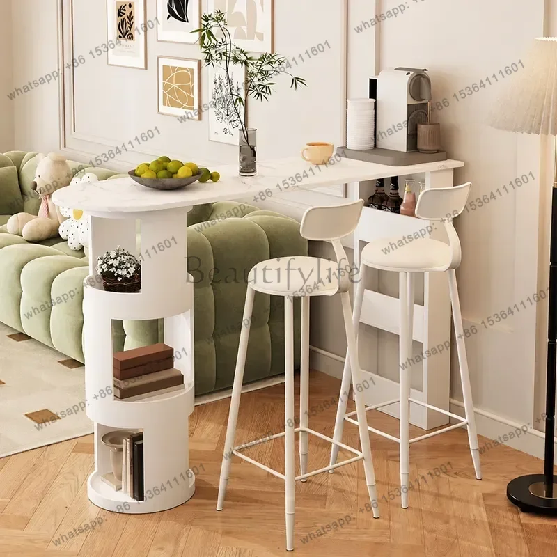 PG Snow Mountain White Rock Slate Bar Table Modern Simple Light Luxury High End Island Dining Table for Small Apartment