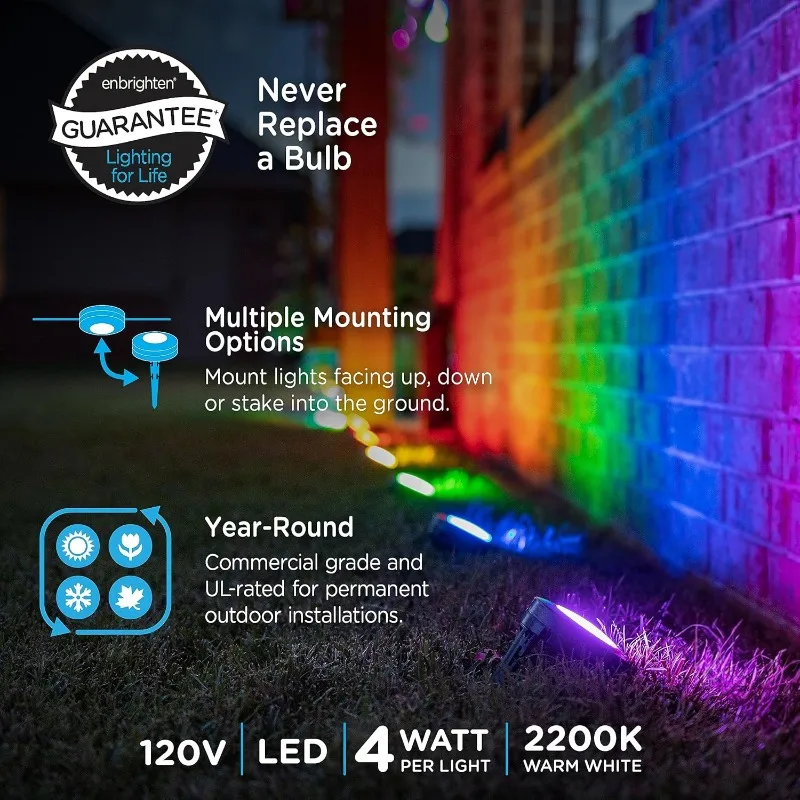 Enbrighten Premium LED Smart Garden Lights, 12 Landscape Lights, 110ft Cord plus 22ft Lead Wire