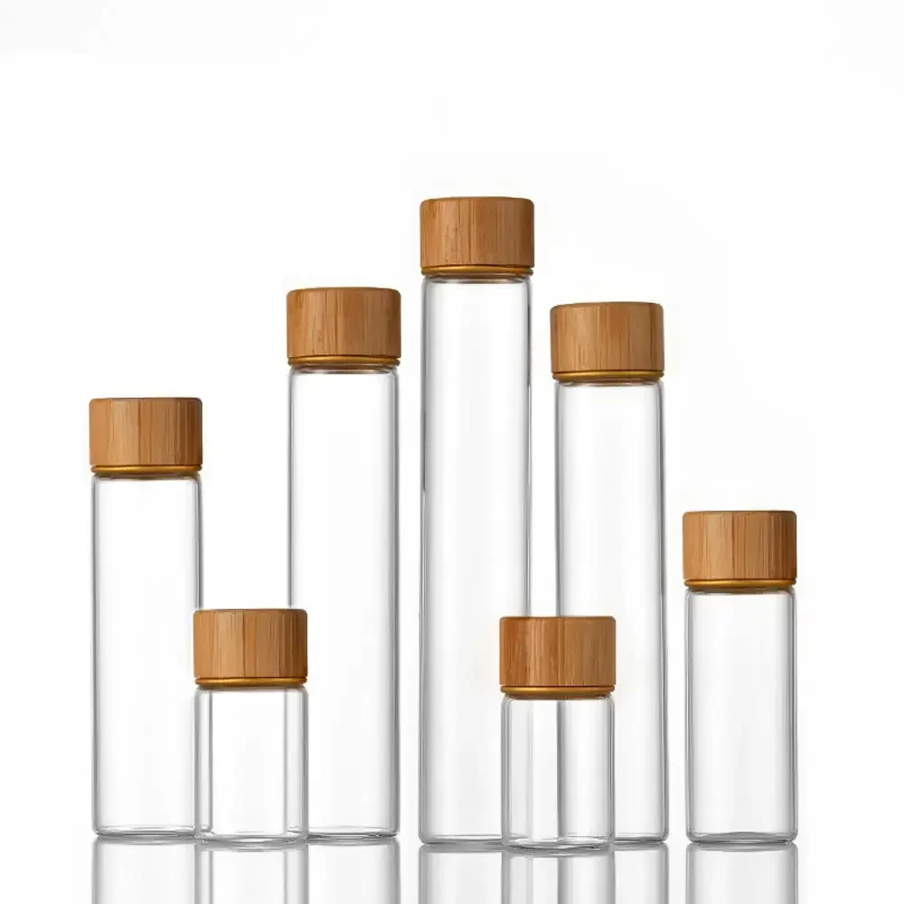 Bouteilles vides en verre transparent avec bouchon en bois de bambou, bouteilles à épices, bouteille de réactif scellée, bricolage artisanal, petite bouteille de souhait vide, pot, 1 pièce