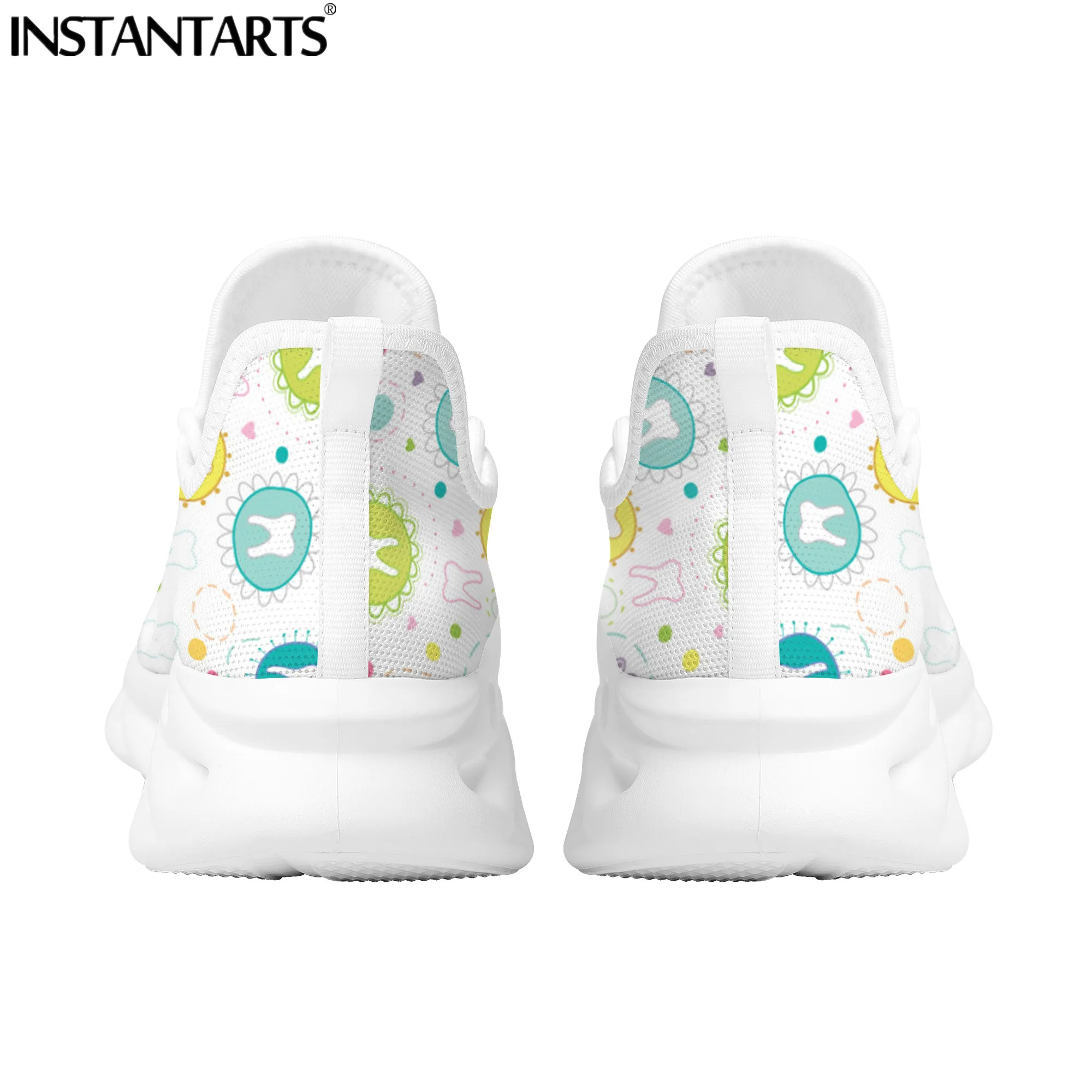 INSTANTARTS Women Flats Cartoon Dentisit Tooth Pattern Casual Shoes Breathable Mesh Female Sneakers Work Comfort Zapatos Mujer