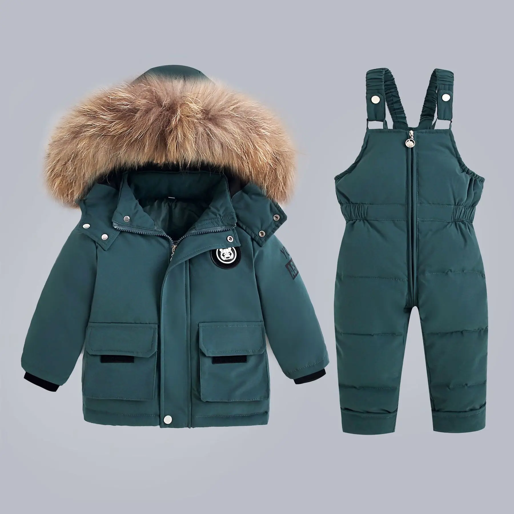 

Children Winter Warm Down Jackets Boys Jumpsuit parka Overalls Baby toddler coat Girl Clothes Kids Snowsuit Clothing Set 2pcs