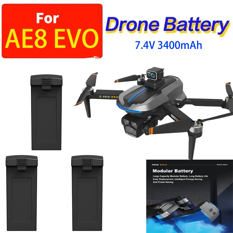 

AE8 EVO Drone Battery 7.4V 3400Mah AE8 EVO Drone Spare Parts Battery AE8 EVO RC Dron Battery AE8EVO Drone Toys