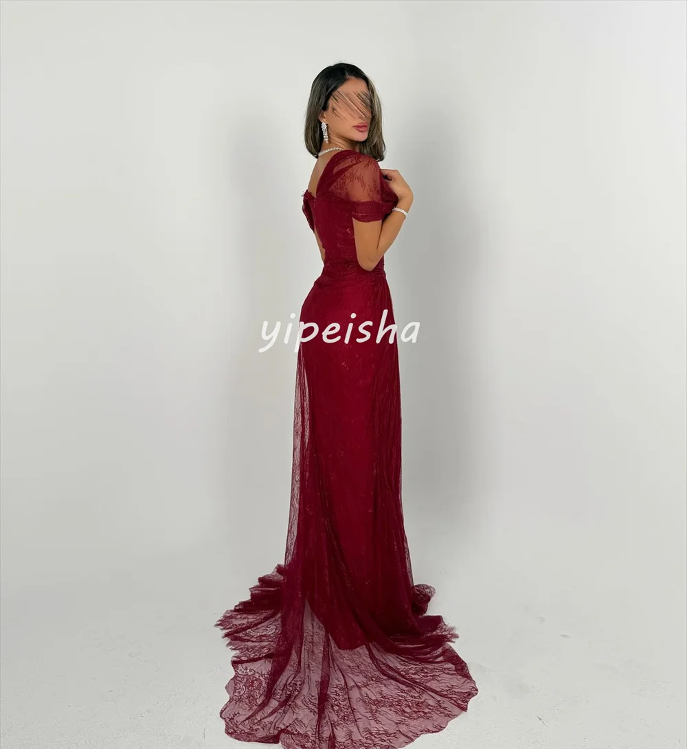 Customized Sexy Exquisite Lace Pleat Ruched A-line Off-the-shoulder Long Dresses Bespoke Occasion Dresses Sizes Available Casual