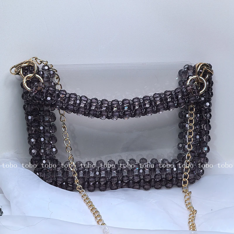 Handmade Bead Woven Crossbody Bags Acrylic Transparent Fashionable Purses and Handbags Luxury Designer Chain Women Bag