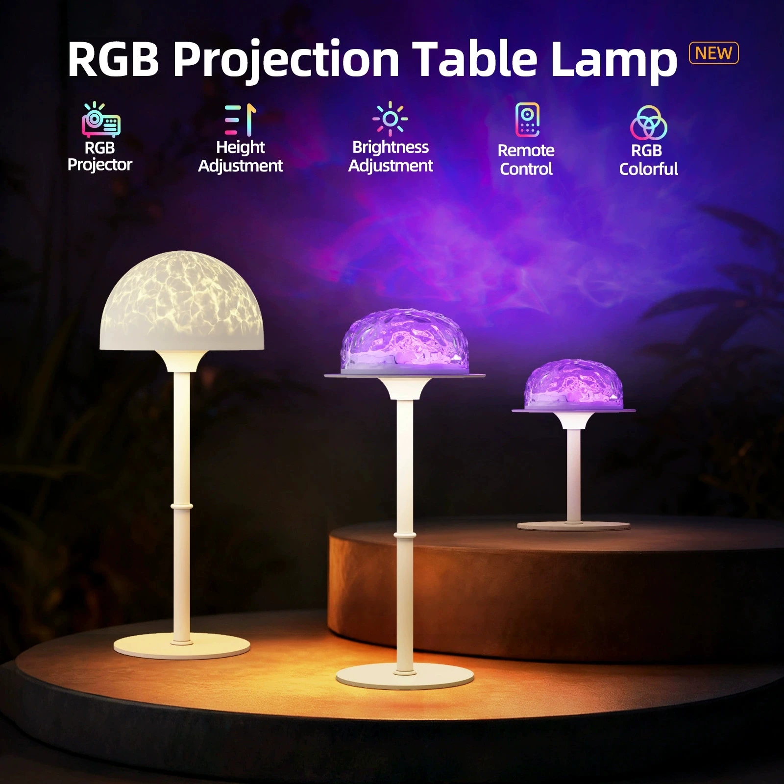 Projecteur d'ambiance RGB avec télécommande, projecteur d'ondulation d'eau, Rechargeable par USB, lampe de Table décorative réglable en hauteur pour la maison et le bureau