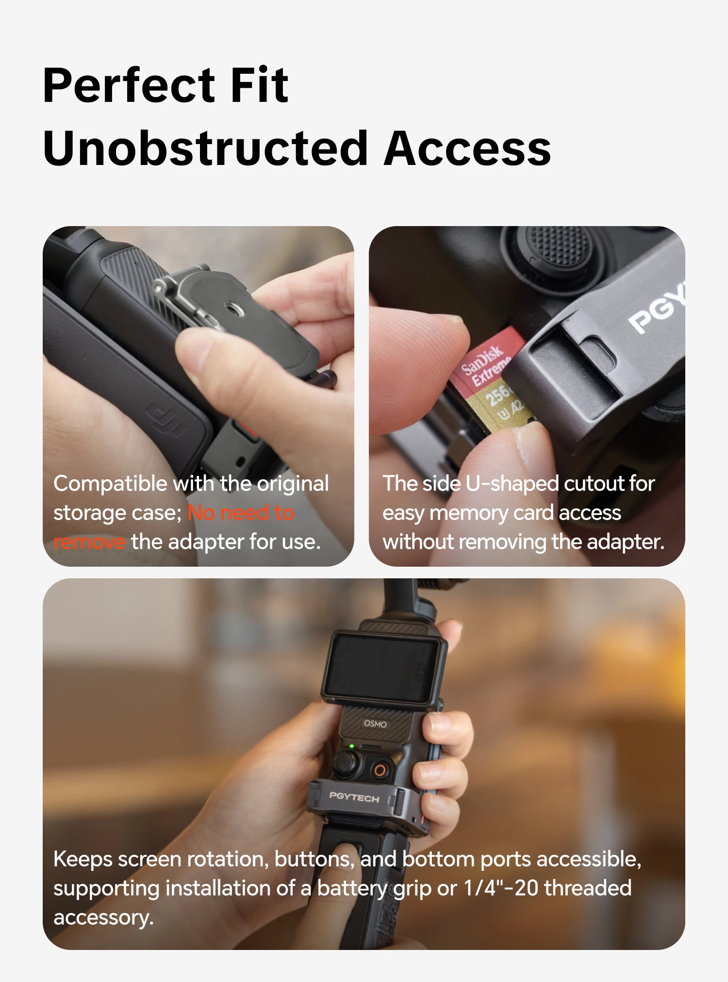 PGYTECH Magnetischer Erweiterungsadapter-Rahmen für DJI Osmo Pocket 3, Doppelt Faltbarer Ständer mit Arca-Swiss & Cold Shoe Halterung – Detail 7