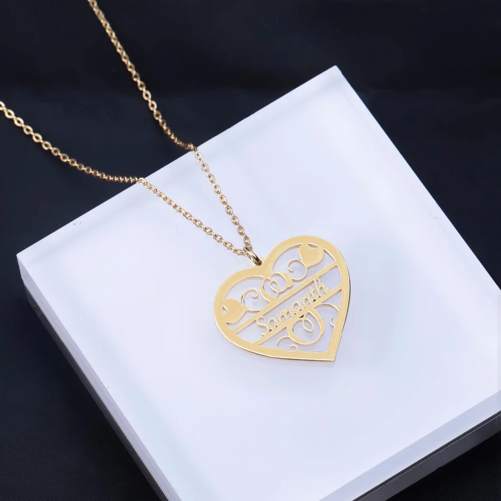 

Personalized Heart Necklace Stainless Steel Customized Nameplate Necklaces Gold Stainless Steel Jewelry women For Birthday Gift