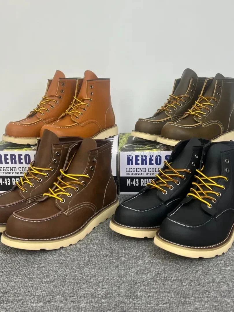

American Style Hard Man Men's Shoes Boots Retro Genuine Leather Flat Bottom Mid-Calf High-Calf Outdoor Work Boots