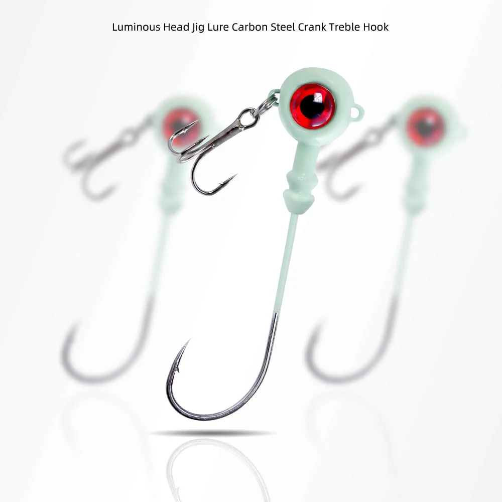 FishTrip-anzuelo con cabeza de anzuelo de pesca, vástago largo con anzuelo triple, plantillas luminosas brillantes para lubina, trucha, tipo de pez panfish, aparejos de pesca, 5 uds.