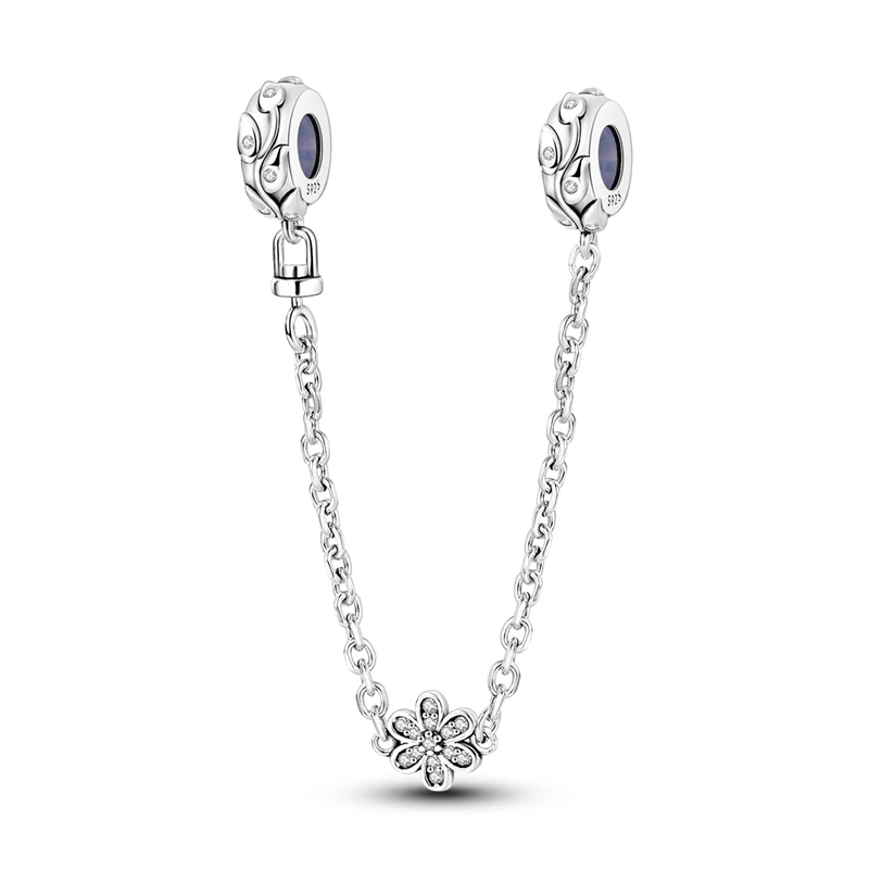 

925 Sterling Silver Leaf Falling Daisy Safety Chain Charms Pendant Fit 3mm Original Bracelet DIY Women Exquisite Jewelry Gifts