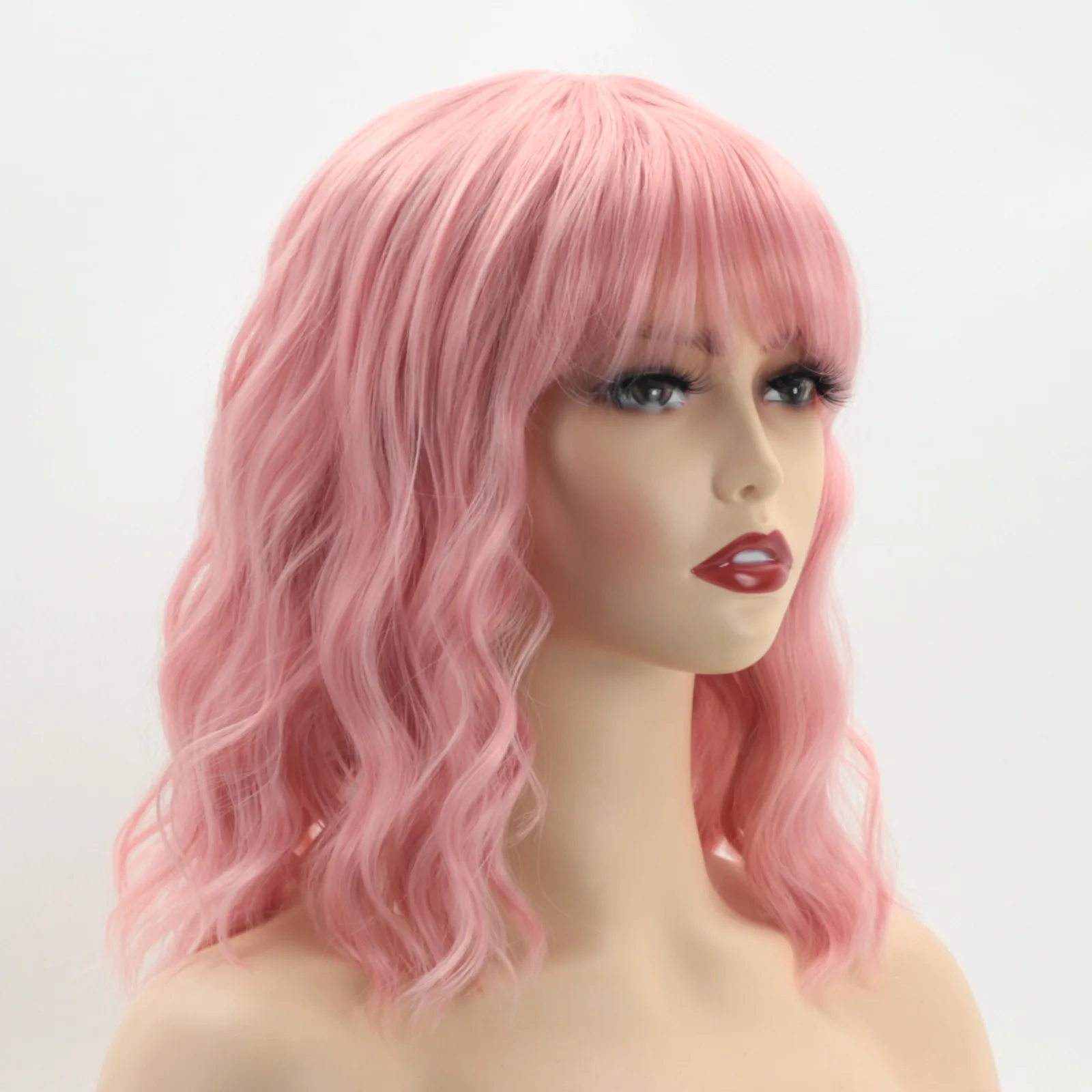 

European and American wig women's pink curly hair chemical fiber water ripple wig headgear