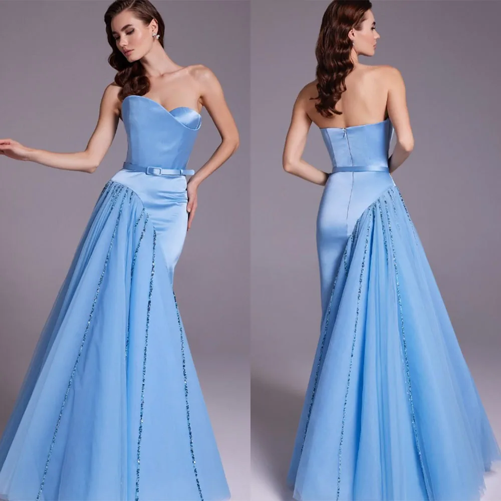 

High Quality Customized Floor Length Sweetheart Sleeveless Backless Belt Beaded Zipper Robe Pour Mariage Invité فساتين Women