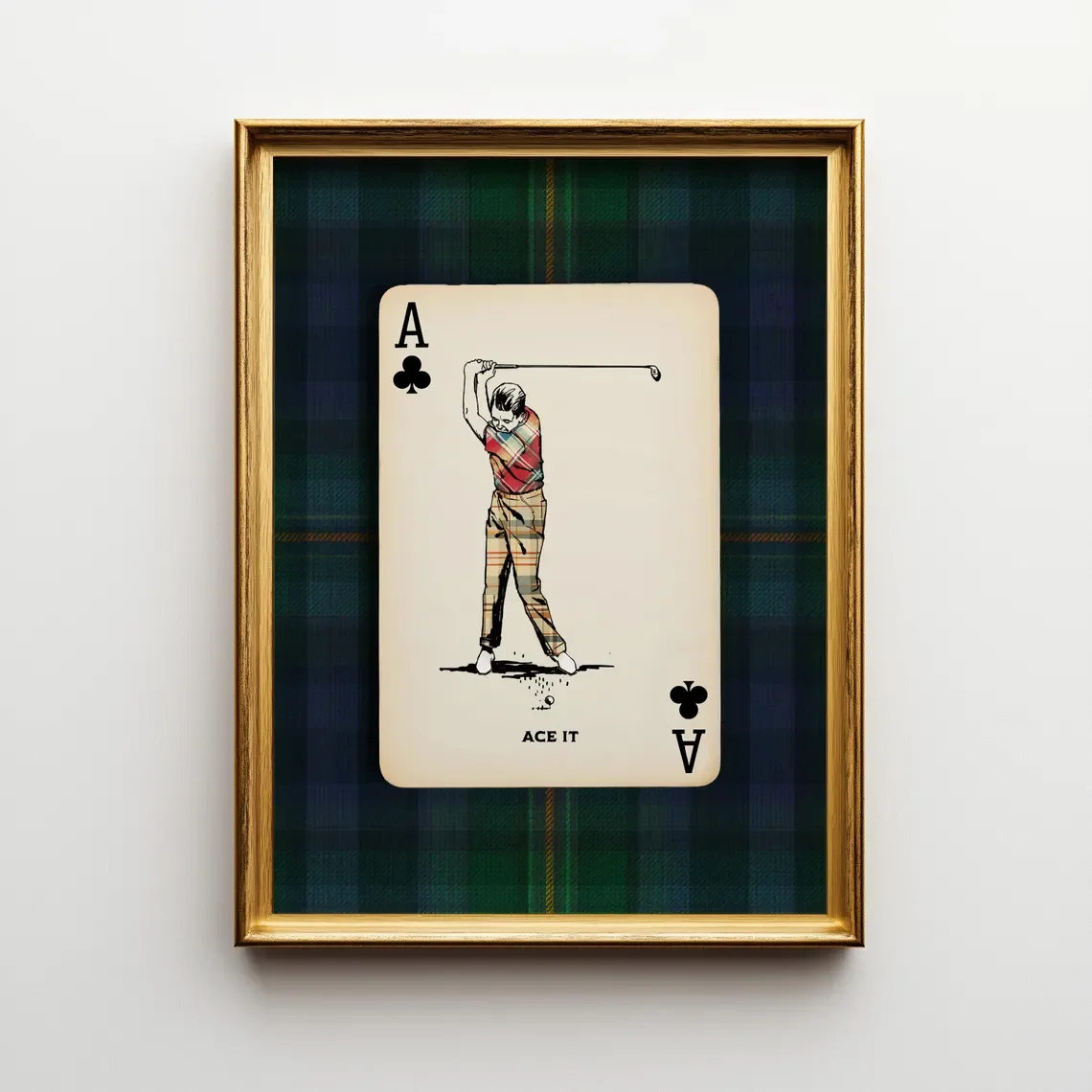 Preppy Golf Ace Wall Art - Nostalgic Vintage Print Evoking the Classic Spirit of Golf, with a playful twist on a playing card mo