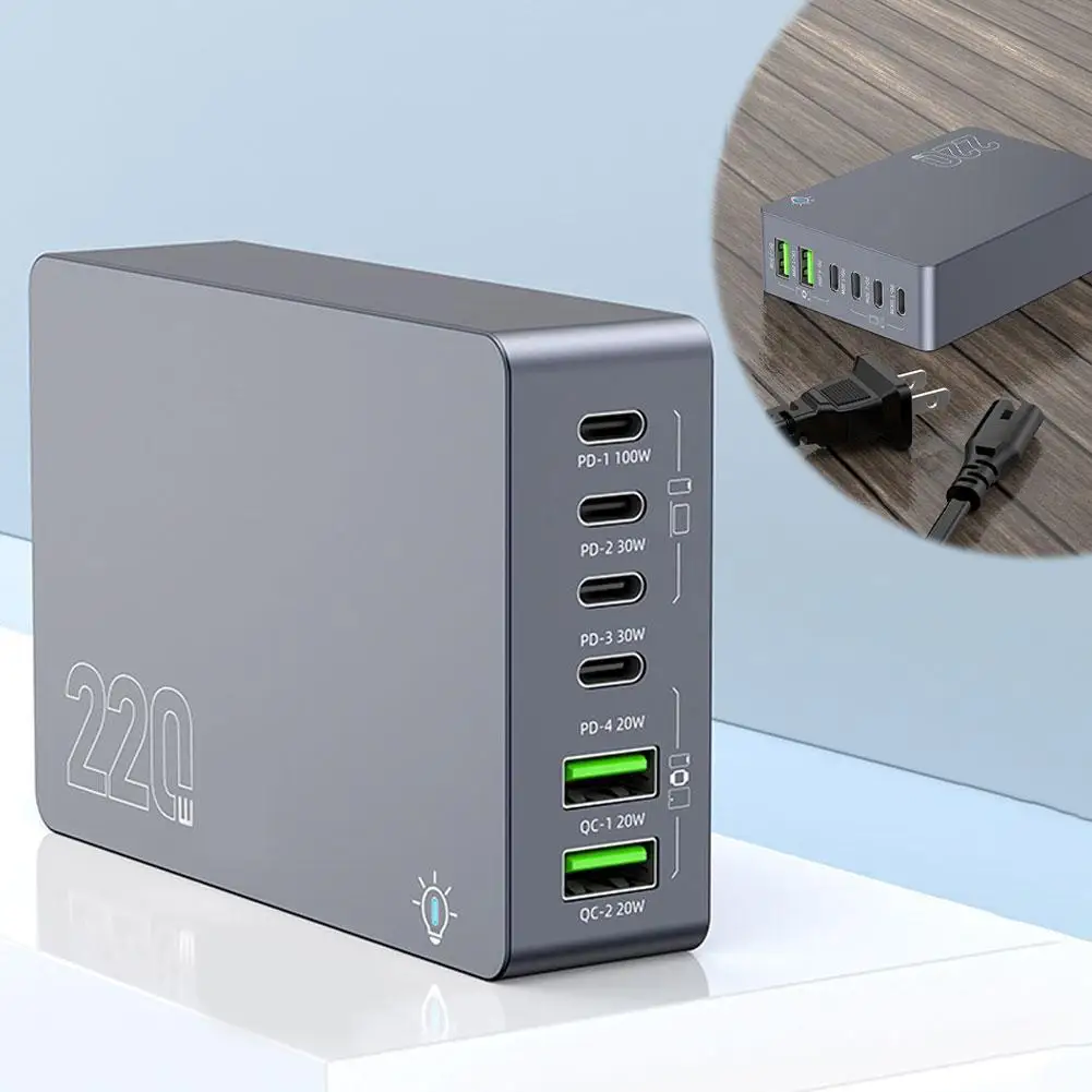 

GaN PD Charger 220W 6-Port USB C Charging Station PD 120W Adapter Compatible With PC Laptop