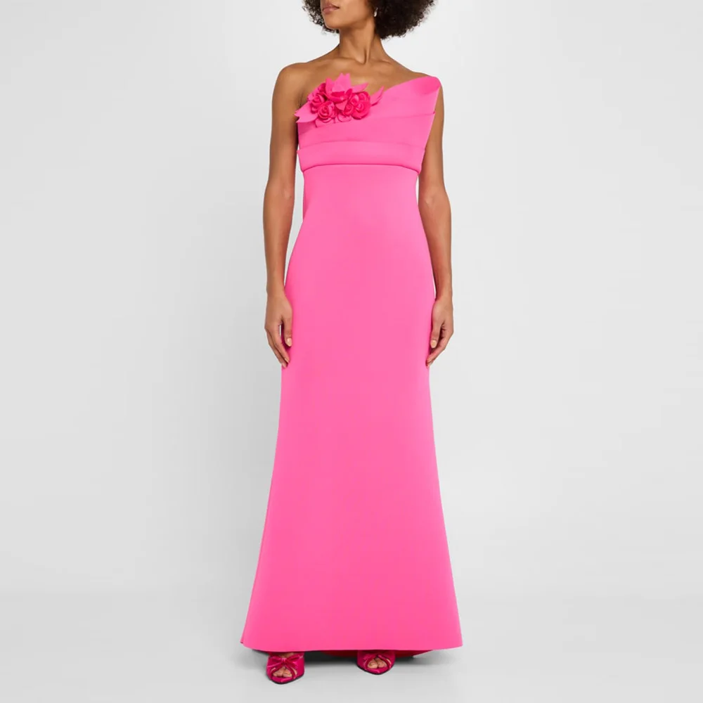 

Crepe Evening Dress For Sexy Women Vestidos de festa Elegant Off Shoulder 3d Flower Floor-Length Formal Cocktail Party Prom Gown