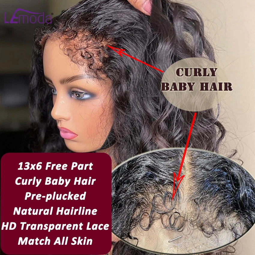 Curly Baby Hair Wig 30 32 Inch  13x6 HD Lace Frontal Wig Curly Wave Lace Front Human Hair Wigs Pre plucked Kinky Edge Hairline